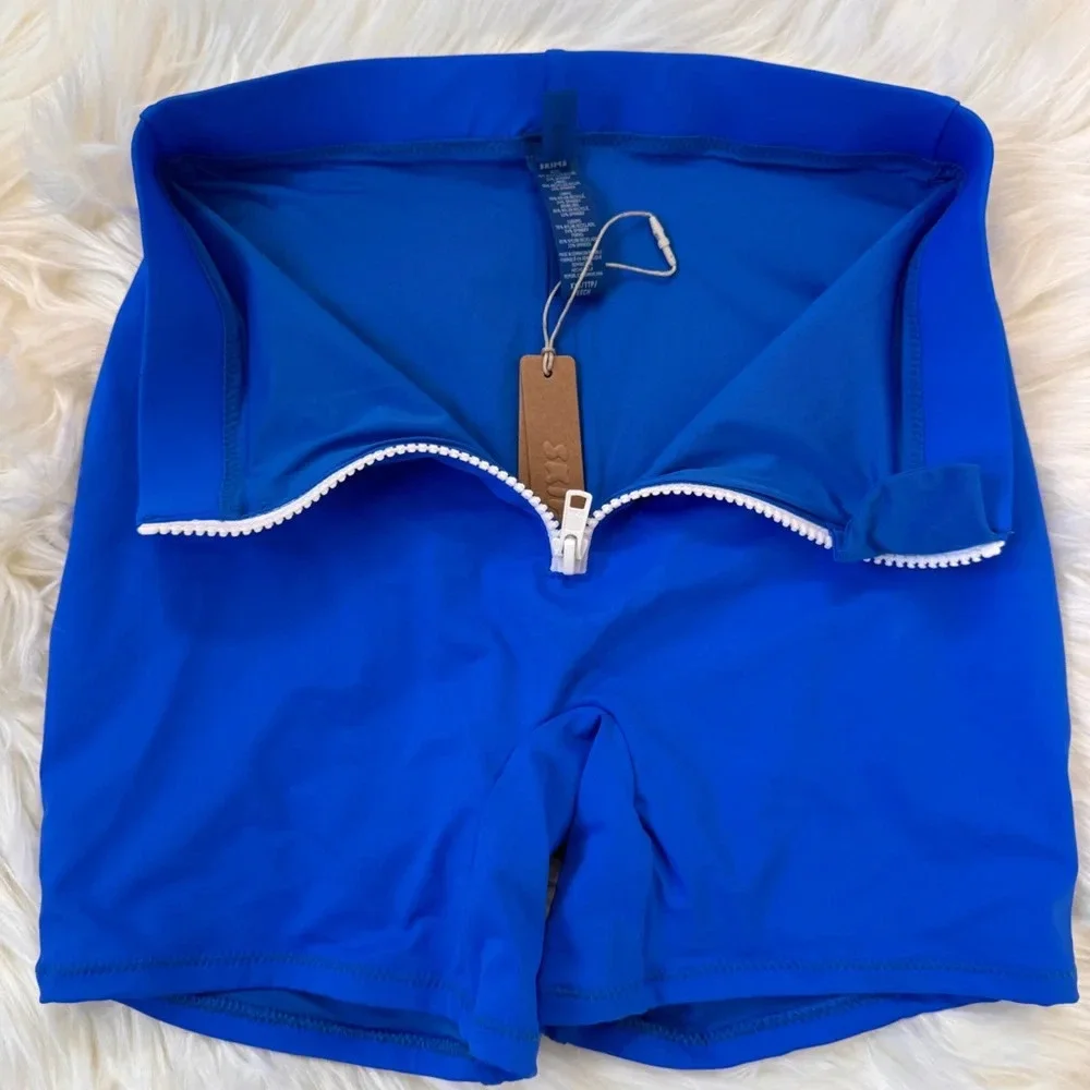 NWT Skims Sporty zipper swim shorts cobalt blue XXS